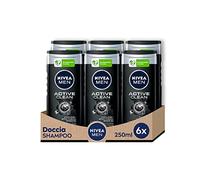 NIVEA MEN Active Clean - Champú de ducha para hombre, 6 unidades de 250 ml, refrescante para cuerpo, cara y cabello, champú purificante con carbón activo natural