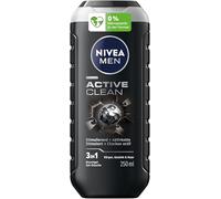NIVEA MEN Active Clean Gel de Ducha con pH neutro para la piel para hombres con fragancia estimulante, fórmula con carbón activo para cuerpo, cara y cabello (250 ml)
