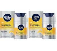 NIVEA MEN Active Energy Crema Facial Hidratante Anticansancio (1 x 50 ml), crema para hombres con cafeína y guaraná, crema hidratante para reducir los signos del cansancio (Paquete de 2)