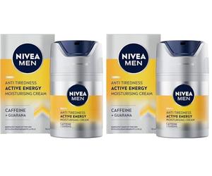 NIVEA MEN Active Energy Crema Facial Hidratante Anticansancio (1 x 50 ml), crema para hombres con cafeína y guaraná, crema hidratante para reducir los signos del cansancio (Paquete de 2)