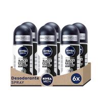 NIVEA MEN Black & White Invisible Original Roll-on pack de 6 (6 x 50 ml), desodorante antimanchas de cuidado masculino