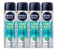Nivea Men Cool Kick Fresh Desodorante en spray, agua de cactus y SkinActive Protection, 4 x 150 ml