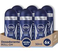 NIVEA MEN Cool Kick Roll-on en pack de 6 (6 x 50 ml), desodorante de hombre con un golpe de frescor, desodorante antitranspirante para el cuidado masculino