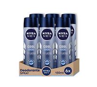 NIVEA Men Cool Kick Spray Desodorante en spray 6 x 150 ml, desodorante para hombre con fórmula Cool-Care, desodorante antitranspirante para 48 h de intenso frescor