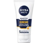 NIVEA MEN Crema Facial SPF 15 para pieles sensibles (1 x 75 ml), crema facial hidratante para hombre 0% alcohol, crema para hombre con piel sensible e irritada, crema solar facial para