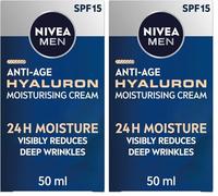 NIVEA MEN Crema hidratante antiedad Hyaluron SPF15 (50 ml), crema facial antiarrugas con ácido hialurónico y pro-retinol, reduce visiblemente las arrugas profundas y reafirma la piel (Paquete de 2)