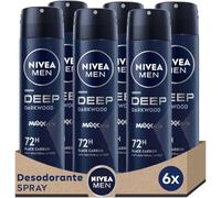 NIVEA MEN DEEP Darkwood Spray en pack de 6 (6 x 150 ml), desodorante de hombre con protección 72 h, desodorante antitranspirante para el cuidado masculino