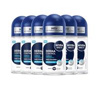 NIVEA Men Derma Control Defend Desodorante en roll-on (50 ml), acondicionador de la piel 72h antitranspirante, desodorante para hombres con ácido hialurónico y provitamina B5 (6 x 50 ml)