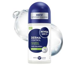 NIVEA MEN Derma Control Sensitive - Antitranspirante para hombre, 72 horas, con vitamina E y ácido hialurónico, 50 ml