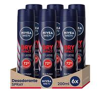 NIVEA MEN Dry Impact - Desodorante Antitranspirante para Hombre en Spray - 72h de Protección Fiable Anti Sudor - Sin Alcohol - Con 2 Activos Antibacterianos - Todo tipo de Piel - Pack de 6 x 200 ml