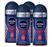 Nivea Men Dry Impact Desodorante Roll-On para hombre, antitranspirante para todo tipo de piel, Dual Protect 72h, 4 botellas de 50 ml