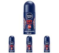 NIVEA MEN Dry Impact Roll-on (1 x 50 ml), desodorante antitranspirante con protección 48 horas, desodorante roll-on de cuidado masculino testado en la vida real (Paquete de 4)