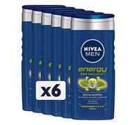 Nivea MEN Energy Ducha Champú 6 x 250 ml, Gel de ducha para hombre revitalizante para cuerpo, cara y cabello, ducha y champú refrescante para hombre con extracto de menta