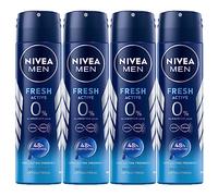 NIVEA Men Fresh Active - Desodorante para hombre en spray con extractos marinos, antitranspirante para 48 horas de fragancia fresca, 4 botellas de 150 ml
