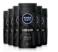 NIVEA MEN Gel de ducha profundo, 6 unidades (6 x 250 ml), gel de ducha para hombre, color negro