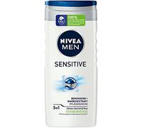 NIVEA MEN Gel de ducha Sensitive (250 ml), refrescante y nutritivo con leche de bambú, ducha hidratante para pieles sensibles