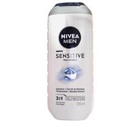 NIVEA MEN Gel de ducha Sensitive 3 en 1 (1 x 250 ml), gel de ducha para hombre para piel sensible, limpiador suave para cuerpo, cabello y cara, jabón de ducha con extracto de bambú