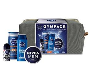 NIVEA MEN Neceser Gimnasio Gympack, neceser de regalo con gel de ducha (1 x 250 ml), champú (1 x 250 ml), desodorante roll on (1 x 50 ml) y NIVEA MEN Creme (1 x 75 ml)