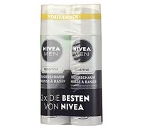 NIVEA Men, Pack de 2 espumas de afeitar para hombres, 2 dispensadores de 200 ml, sensible, 0% alcohol