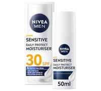 NIVEA MEN Sensitive Daily Protect Moisturiser SPF 30 (50 ml), crema facial hidratante para hombres adecuada para pieles sensibles, hidratante facial ligero con protección UV, fórmula no grasosa