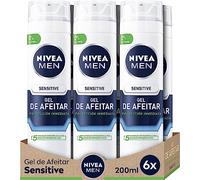 NIVEA MEN Sensitive Gel de Afeitar (6 x 200 ml), para piel sensible, gel facial con tecnología Ultra Glide para un afeitado libre de irritaciones