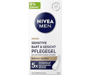 NIVEA MEN Sensitive - Gel de cuidado facial y barba de absorción rápida para la piel sensible de los hombres, cuidado facial calmante para aliviar la irritación de la piel (50 ml)