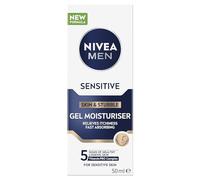 NIVEA MEN Sensitive Skin & Stubble Gel Moisturiser (50 ml), crema facial para hombre para uso diario, gel hidratante con vitamina E, provitamina B5 y extracto de manzanilla