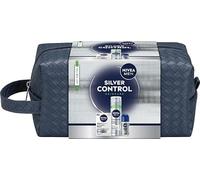 NIVEA MEN Silver Control Kit de Belleza Regalo para Hombres con Bolsa de Cosméticos - Espuma de Afeitar, Loción para Después del Afeitado y Antitranspirante Roll