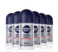 Desodorante Nivea Men Silver Protect antitranspirante Roll On (50 ml), desodorante antitranspirante para hombre, desodorante roll-on fresco para hombre + fragancia masculina fresca, paquete de 6