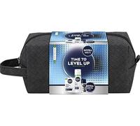 NIVEA MEN Time to Level up - Set de cosméticos de Navidad para hombres con bolsa de cosméticos - Espuma de afeitar, antitranspirante en roll, loción para después del afeitado y crema