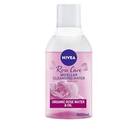 NIVEA MicellAIR Agua micelar de agua de rosas con aceite (400 ml), agua de limpieza micelar, removedor de maquillaje impermeable, tóner de agua de rosas para una limpieza completa