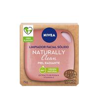 NIVEA Naturally Clean Limpiador Facial Sólido Piel Radiante (1 x 75 g), pastilla 99% de origen natural para una limpieza profunda, con extracto de rosa y vitamina E