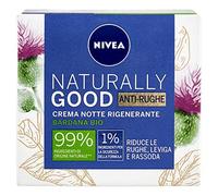 NIVEA NATURALLY GOOD Crema de noche antiarrugas 50 ml, crema facial antienvejecimiento para todo tipo de piel, crema antiarrugas con aceite de argán y extracto de bardana orgánico