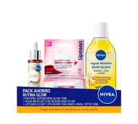 NIVEA Pack Ahorro Rutina GLOW - Contiene Sérum Facial Skin Glow 15ml + Agua Micelar con Sérum Skin Glow + LIPOSAN Glowy Lips Berry Bálsamo Labial SPF30 10ml