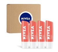 Nivea Peach Lip Care - Blsamo labial teido para hermosos labios suaves - Paquete de 4