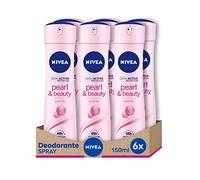 NIVEA Pearl & Beauty - Desodorante en spray para mujer, 6 x 150 ml, con extracto de perla para piel brillante y suave, desodorante antitranspirante en spray para 48 h