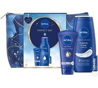NIVEA Perfect Day - Set de regalo con productos de cuidado hidratante, caja de regalo con crema de mano, Labello, leche corporal y neceser