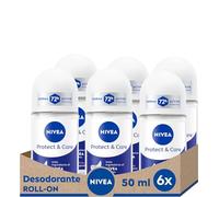 NIVEA Protect & Care Roll-on en pack de 6 (6 x 50 ml), desodorante antitranspirante con el aroma de NIVEA Creme, desodorante roll on con 0% alcohol