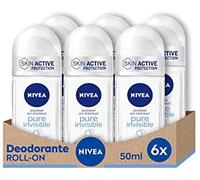 NIVEA Pure Invisible Roll-On - Desodorante en paquete de 6 x 50 ml, desodorante antitranspirante, desodorante perfumado delicado, regula la transpiración y no deja residuos