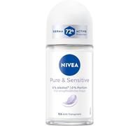 NIVEA Pure & Sensitive Desodorante Roll-On, antitranspirante adecuado para pieles sensibles, desodorante sin perfume sin alcohol etílico para 72 horas de protección (50 ml)