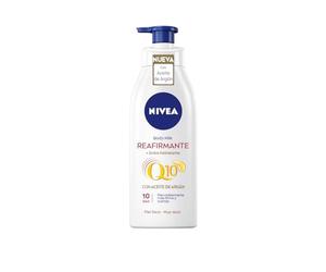 NIVEA Q10 Aceite de Argán Body Milk Reafirmante + Extra Hidratante (400 ml), loción corporal reafirmante para piel seca, crema hidratante corporal nutritiva