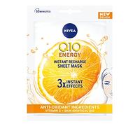 NIVEA Q10 + C Power Máscara antiarrugas + hoja energética (1 pieza), máscara hidratante antienvejecimiento con vitamina C, máscara facial con coenzima Q10, máscara crema antiarrugas