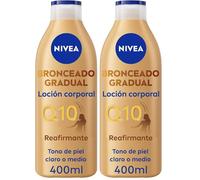 NIVEA Q10 Loción Corporal Reafirmante + Autobronceadora (400 ml), crema hidratante corporal con coenzima Q10, crema bronceadora para tono de piel claro a medio (Paquete de 2)