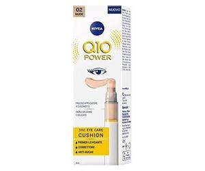 NIVEA Q10 POWER 3 en 1 Eye Care Cushion 02 Nude 4 ml, crema para ojos coloreada e hidratante, imprimación ojos antiedad con coenzima Q10, corrector de ojeras suavizante