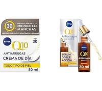 NIVEA Q10 Power Antiarrugas - Crema de Día FP30 + Sérum Doble Acción - Tratamiento Hidratante y Antiedad - Protección Solar y Reafirmación - Para Piel Madura - Pack de 50 ml y 30 ml