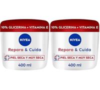 NIVEA Repara & Cuida Crema hidratante corporal, facial y para manos (1 x 400 ml), crema hidratante 72 h con glicerina y vitamina E pura, para piel seca y muy seca (Paquete de 2)