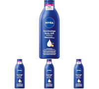 NIVEA Rica leche corporal, crema corporal intensamente nutritiva con ácido hialurónico puro, aceite de almendras y suero de cuidado profundo, loción para piel seca (400 ml) (Paquete de 4)