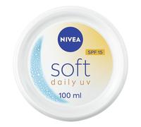 NIVEA Soft Daily UV SPF15 (100 ml), crema hidratante 48H para cara, cuerpo y manos con vitamina E y aceite de jojoba, crema de manos con factor 15 protección solar hidrata profundamente, fórmula
