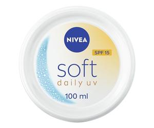 NIVEA Soft Daily UV SPF15 (100 ml), crema hidratante 48H para cara, cuerpo y manos con vitamina E y aceite de jojoba, crema de manos con factor 15 protección solar hidrata profundamente, fórmula
