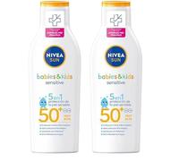 NIVEA SUN Babies & Kids Sensitive Leche Solar para niños FP50+ (1 x 200 ml), protector solar infantil para piel sensible, crema solar para bebés resistente al agua (Paquete de 2)